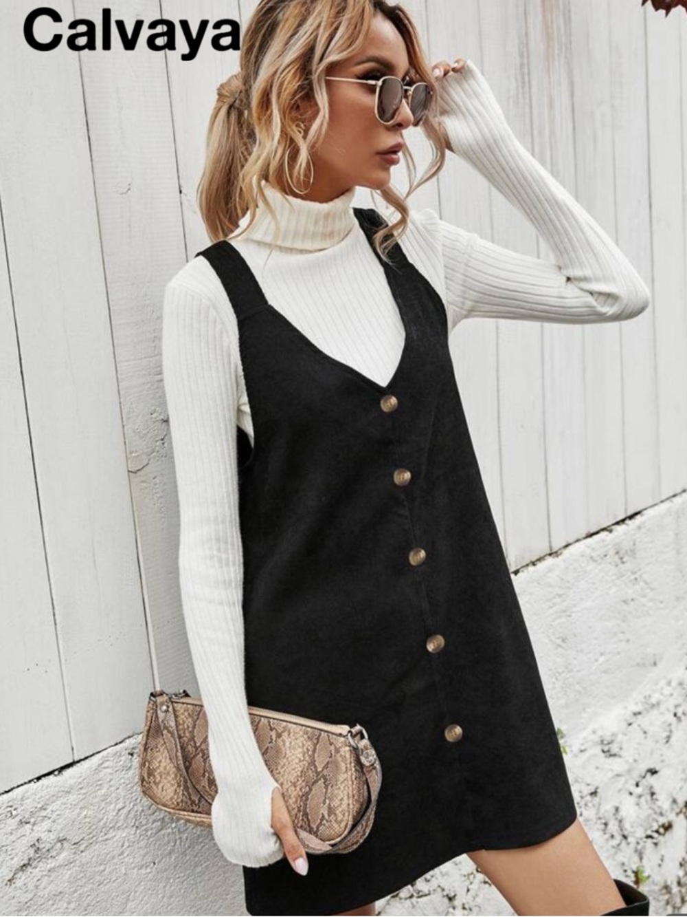 SHEIN Black Button-Front Sleeveless A-Line Mini Dress